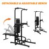 Power Tower Dip Station with Bench Pull Up Bar Stand Adjustable Height Heavy Duty Multi-Function Fitness Training Equipment for Home Office Gym