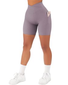 Women's Cross Sports Tight Short Belt Pockets (Option: Purple-XL)